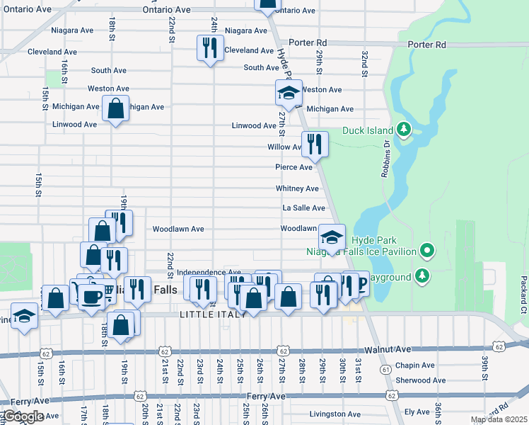 map of restaurants, bars, coffee shops, grocery stores, and more near 2479 La Salle Avenue in Niagara Falls