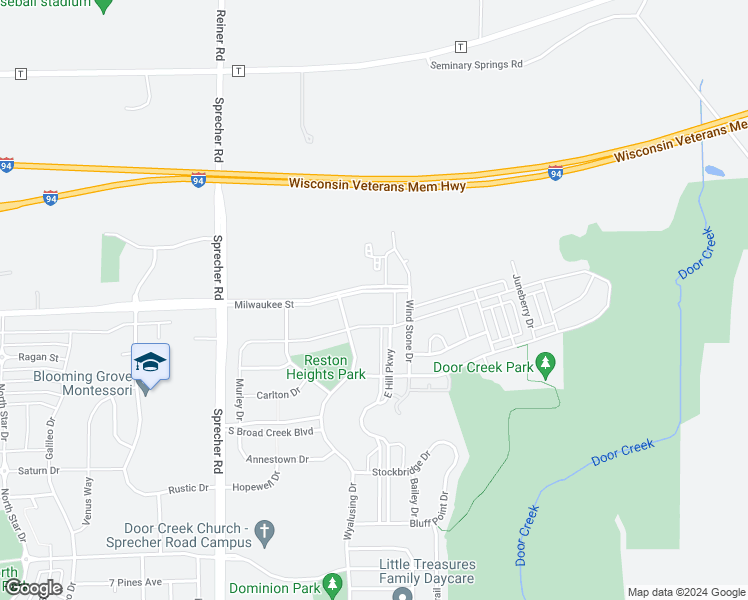 map of restaurants, bars, coffee shops, grocery stores, and more near 6809 Milwaukee Street in Madison