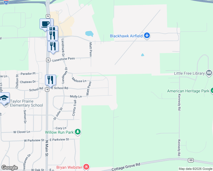 map of restaurants, bars, coffee shops, grocery stores, and more near 1302 Matt Pass in Cottage Grove