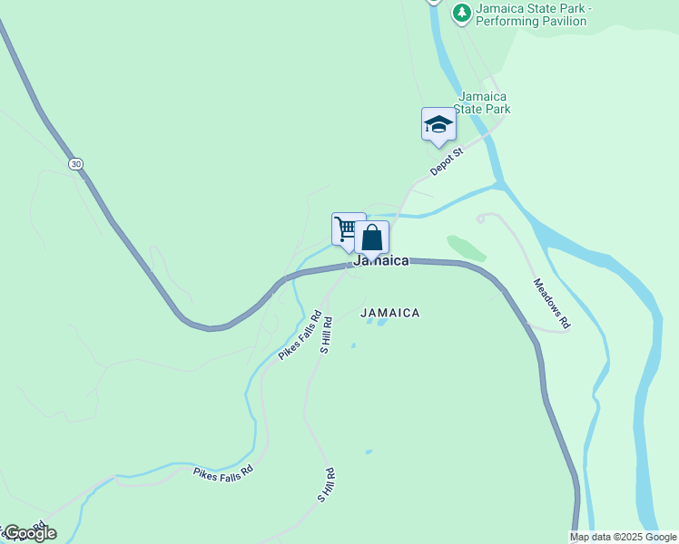 map of restaurants, bars, coffee shops, grocery stores, and more near 39 Pikes Falls Road in Jamaica