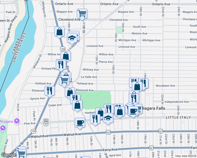 map of restaurants, bars, coffee shops, grocery stores, and more near 1110 13th Street in Niagara Falls