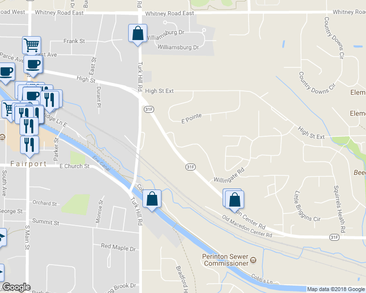 map of restaurants, bars, coffee shops, grocery stores, and more near 149 Alpine Knoll in Fairport