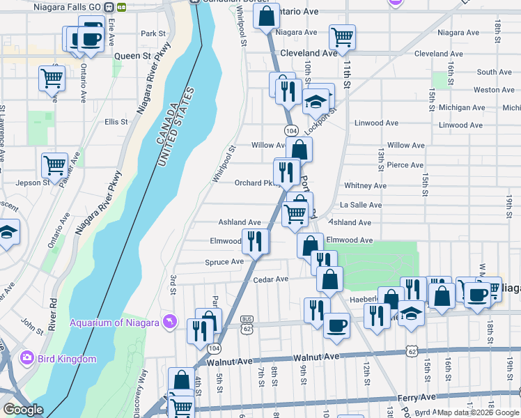 map of restaurants, bars, coffee shops, grocery stores, and more near 699 Chilton Avenue in Niagara Falls