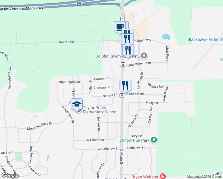 map of restaurants, bars, coffee shops, grocery stores, and more near 1100 North Windsor Avenue in Cottage Grove
