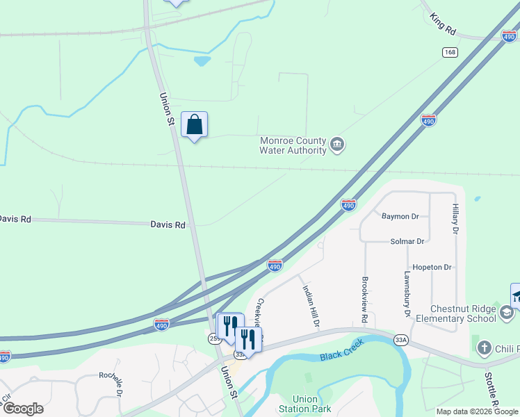 map of restaurants, bars, coffee shops, grocery stores, and more near 1363 Paul Road in Churchville