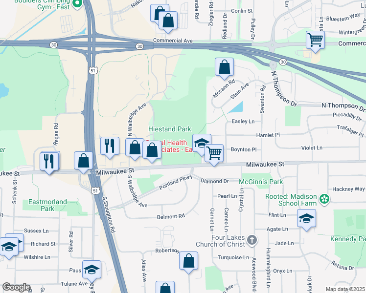 map of restaurants, bars, coffee shops, grocery stores, and more near in Madison