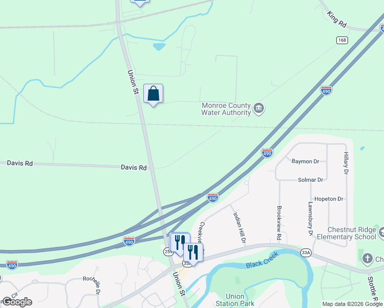 map of restaurants, bars, coffee shops, grocery stores, and more near 1363 Paul Road in Churchville