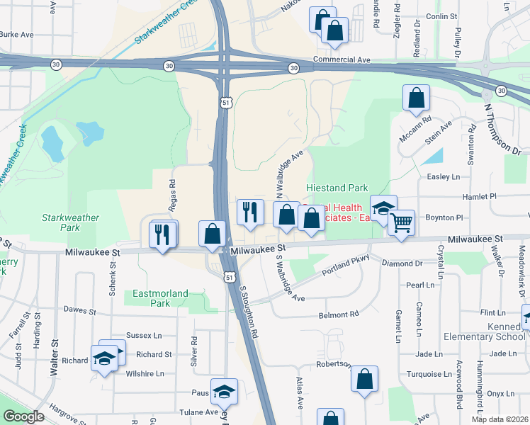 map of restaurants, bars, coffee shops, grocery stores, and more near 4106 Alvarez Avenue in Madison