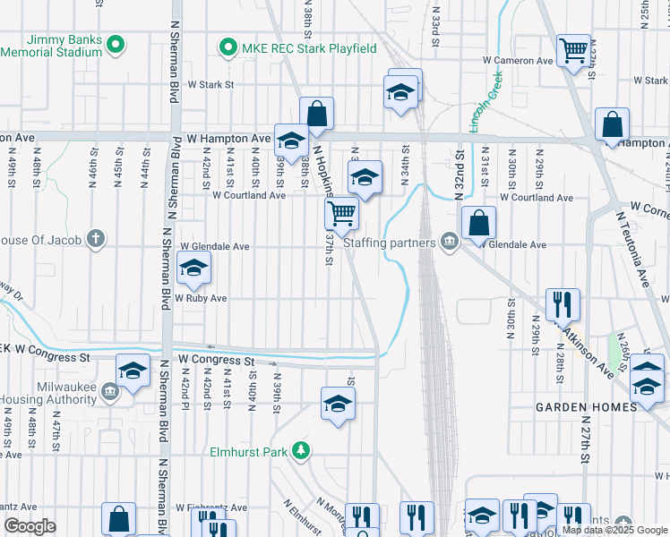 map of restaurants, bars, coffee shops, grocery stores, and more near in Milwaukee