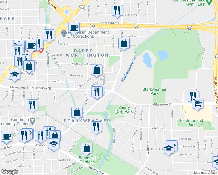 map of restaurants, bars, coffee shops, grocery stores, and more near 7 South Fair Oaks Avenue in Madison
