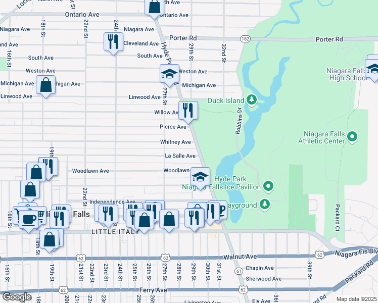 map of restaurants, bars, coffee shops, grocery stores, and more near 2743 La Salle Avenue in Niagara Falls