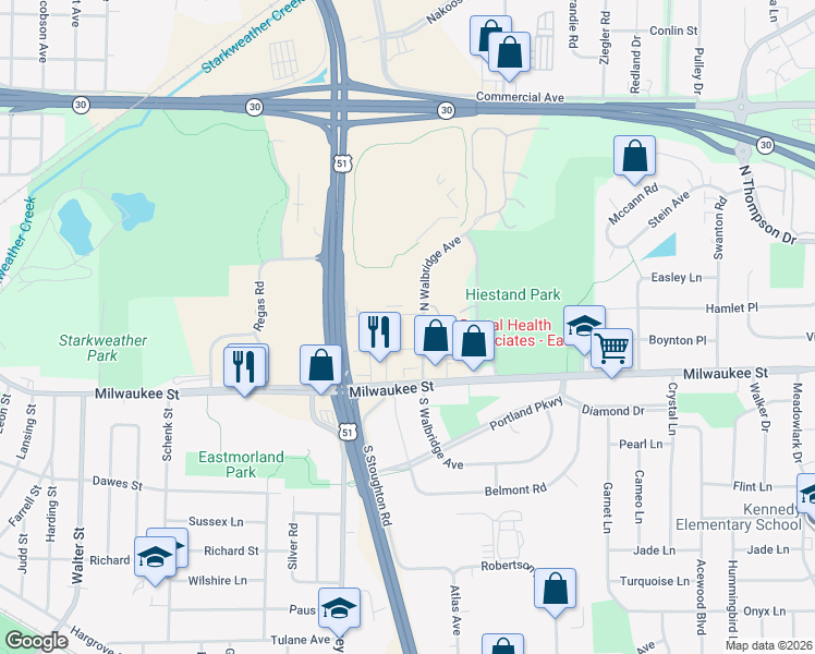 map of restaurants, bars, coffee shops, grocery stores, and more near 4106 Alvarez Avenue in Madison