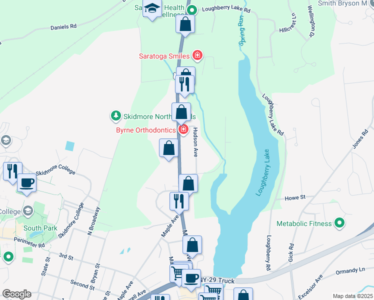 map of restaurants, bars, coffee shops, grocery stores, and more near 440 Maple Avenue in Saratoga Springs