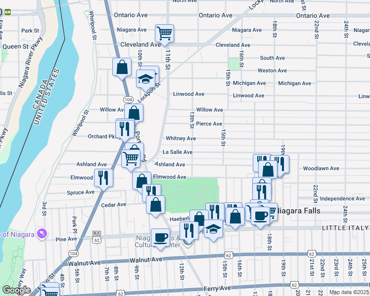 map of restaurants, bars, coffee shops, grocery stores, and more near 1110 13th Street in Niagara Falls