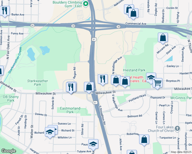 map of restaurants, bars, coffee shops, grocery stores, and more near 4001 Bruns Avenue in Madison