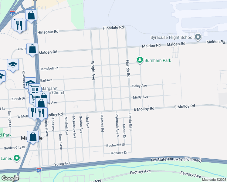 map of restaurants, bars, coffee shops, grocery stores, and more near 303 Plymouth Avenue in Syracuse
