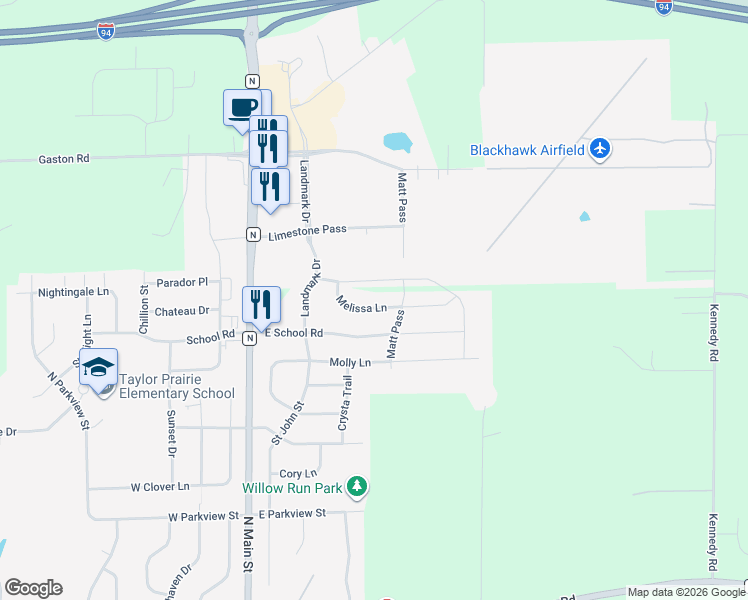 map of restaurants, bars, coffee shops, grocery stores, and more near 302 Melissa Lane in Cottage Grove