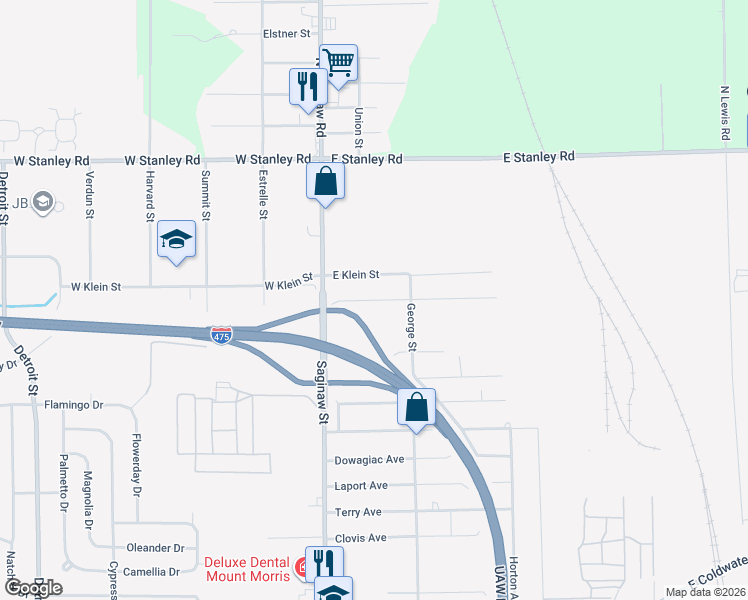 map of restaurants, bars, coffee shops, grocery stores, and more near 1051 Dunkirk Avenue in Mount Morris