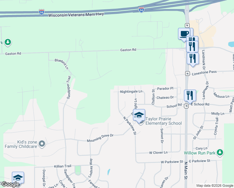 map of restaurants, bars, coffee shops, grocery stores, and more near 1201 North Parkview Street in Cottage Grove