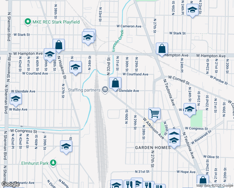 map of restaurants, bars, coffee shops, grocery stores, and more near 4604 North 32nd Street in Milwaukee