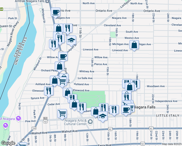 map of restaurants, bars, coffee shops, grocery stores, and more near 1303 13th Street in Niagara Falls