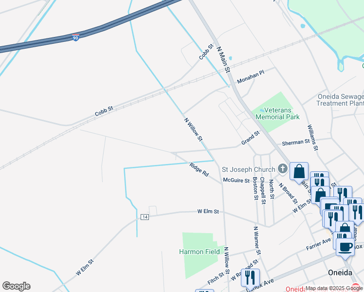 map of restaurants, bars, coffee shops, grocery stores, and more near 516 Grand Street in Oneida