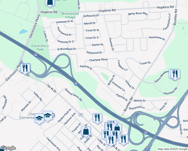 map of restaurants, bars, coffee shops, grocery stores, and more near 235 Patricia Drive in Syracuse