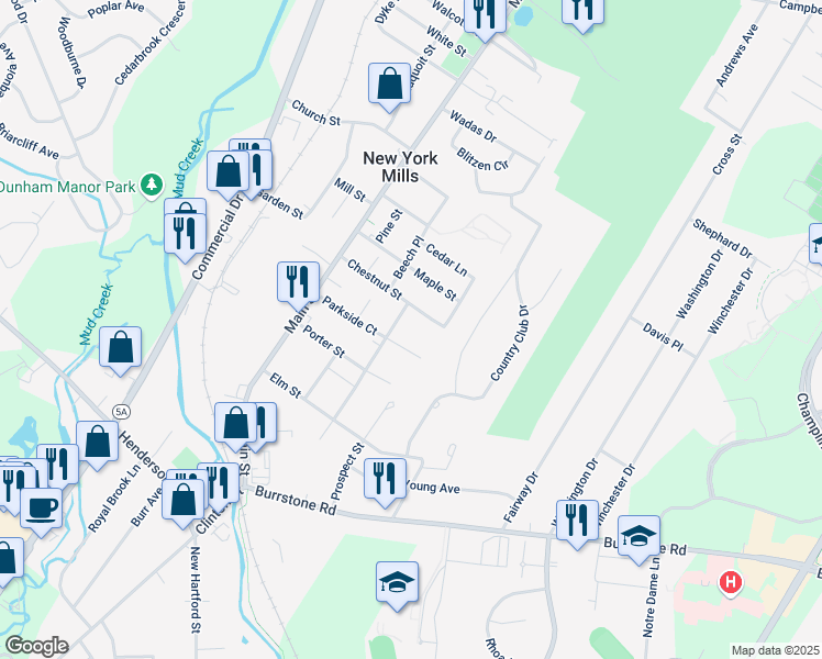 map of restaurants, bars, coffee shops, grocery stores, and more near 5 Glod Avenue in New York Mills