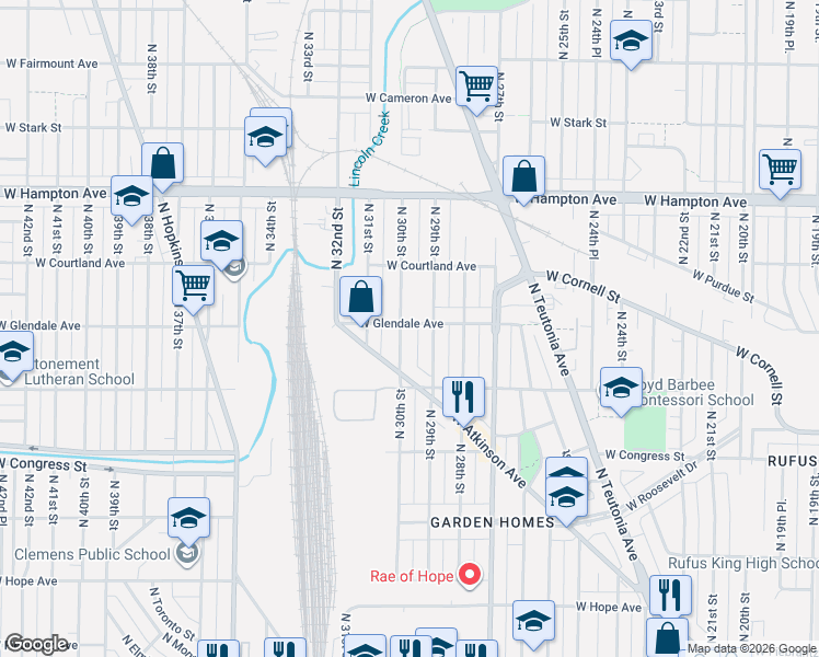 map of restaurants, bars, coffee shops, grocery stores, and more near 4603 North 29th Street in Milwaukee