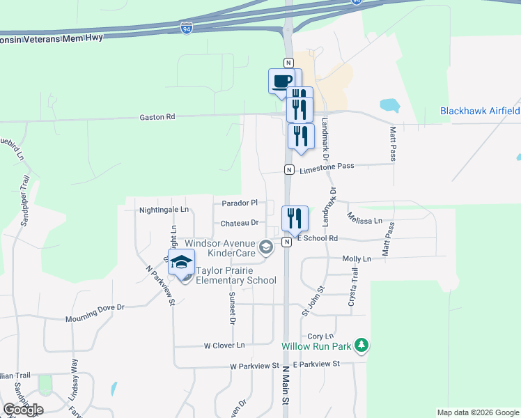 map of restaurants, bars, coffee shops, grocery stores, and more near 1215 North Windsor Avenue in Cottage Grove
