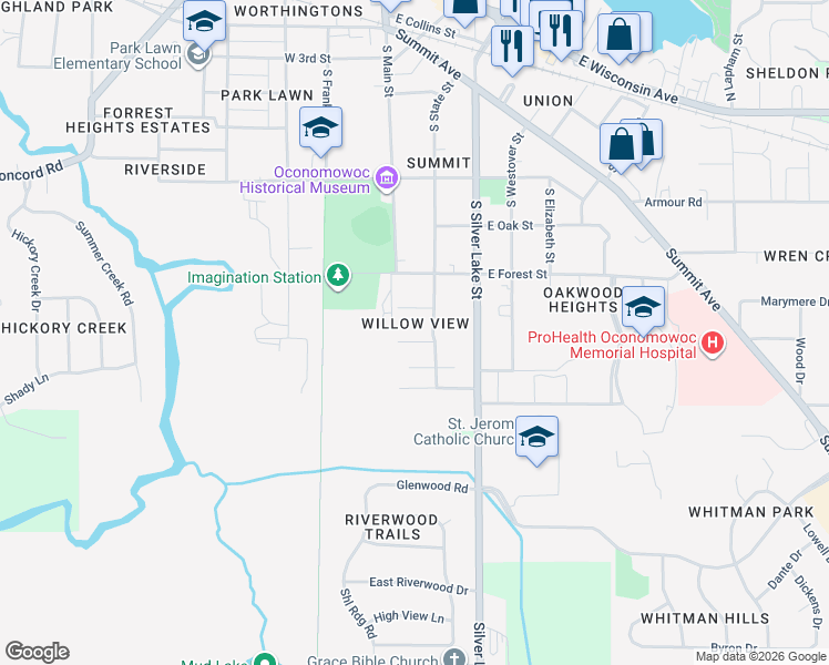 map of restaurants, bars, coffee shops, grocery stores, and more near 113 Jean Street in Oconomowoc