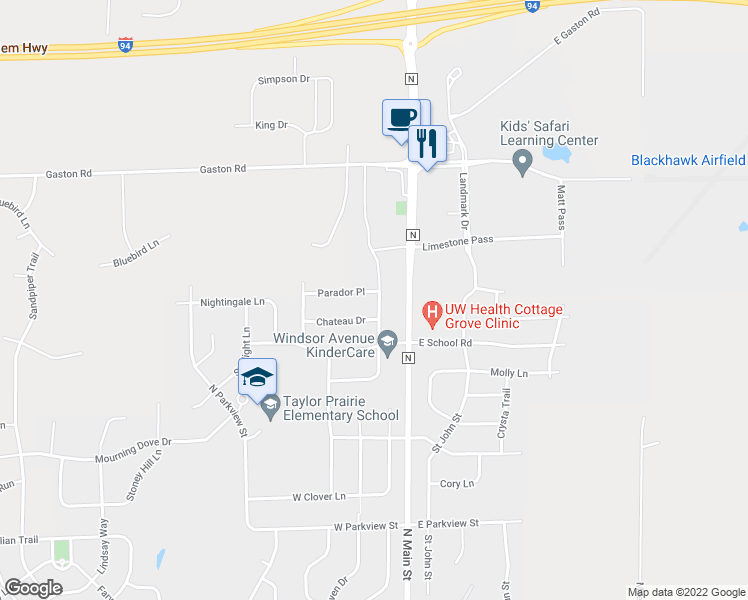 map of restaurants, bars, coffee shops, grocery stores, and more near 1215 North Windsor Avenue in Cottage Grove