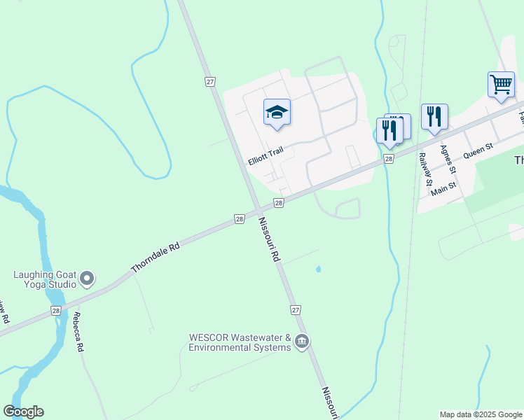 map of restaurants, bars, coffee shops, grocery stores, and more near 1 Thorndale Road in Thorndale