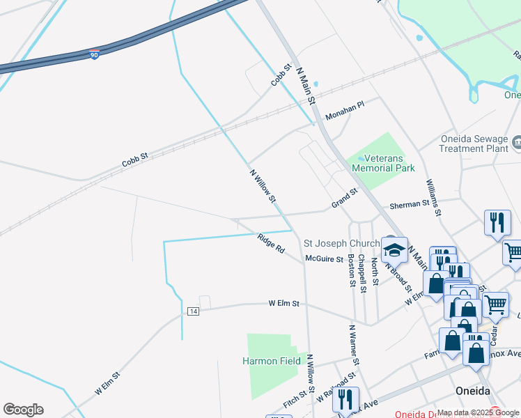 map of restaurants, bars, coffee shops, grocery stores, and more near 516 Grand St in Oneida