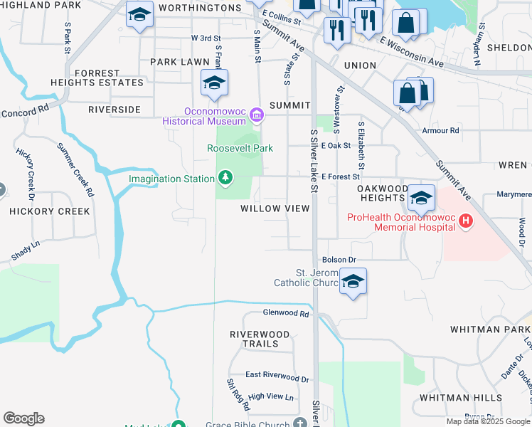 map of restaurants, bars, coffee shops, grocery stores, and more near 113 Jean Street in Oconomowoc