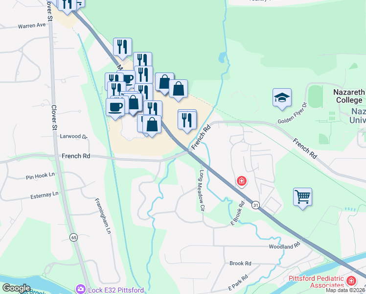 map of restaurants, bars, coffee shops, grocery stores, and more near 3420 Monroe Avenue in Rochester