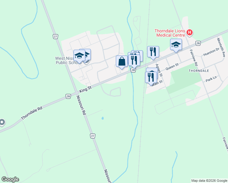 map of restaurants, bars, coffee shops, grocery stores, and more near 155 King Street in Thorndale