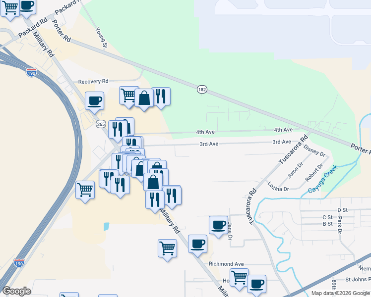 map of restaurants, bars, coffee shops, grocery stores, and more near 8109 3rd Avenue in Niagara Falls