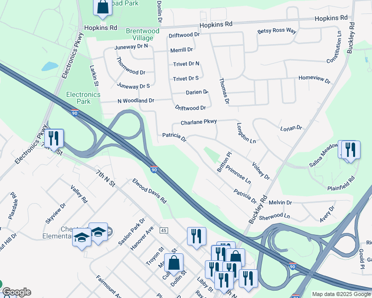 map of restaurants, bars, coffee shops, grocery stores, and more near 235 Patricia Dr in Syracuse