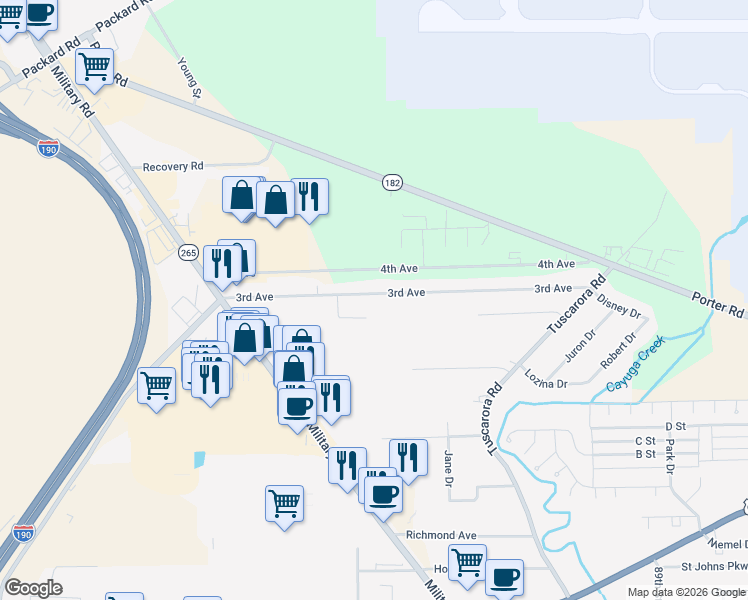 map of restaurants, bars, coffee shops, grocery stores, and more near 8109 3rd Avenue in Niagara Falls