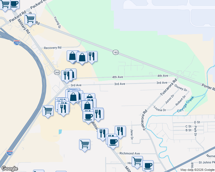 map of restaurants, bars, coffee shops, grocery stores, and more near 8049 3rd Avenue in Niagara Falls