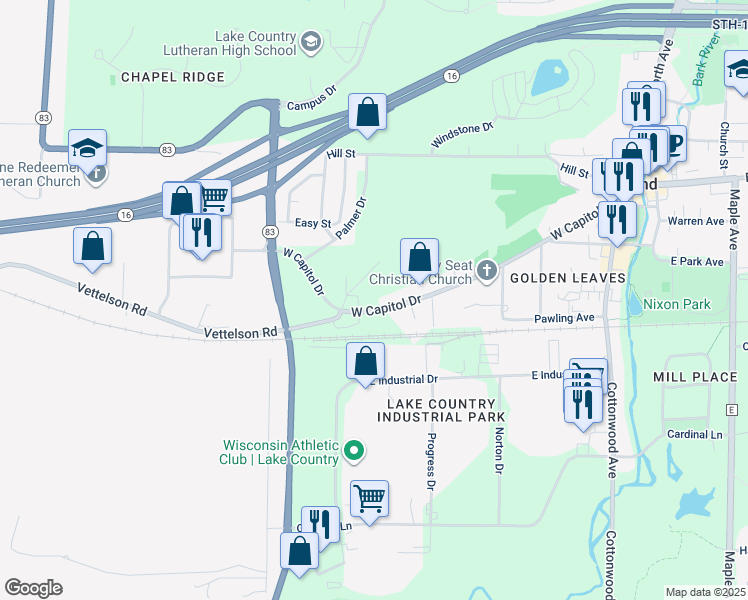 map of restaurants, bars, coffee shops, grocery stores, and more near 644 West Capitol Drive in Hartland
