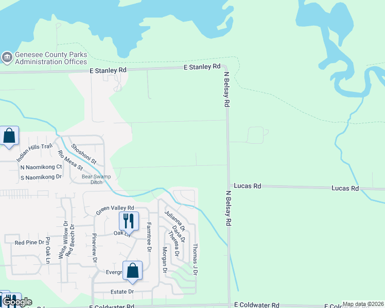 map of restaurants, bars, coffee shops, grocery stores, and more near 5433 Woodlawn Drive in Flint