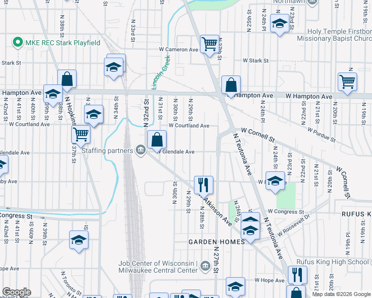 map of restaurants, bars, coffee shops, grocery stores, and more near 4603 North 29th Street in Milwaukee