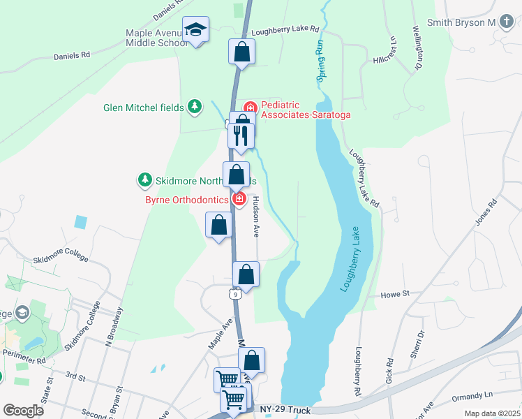 map of restaurants, bars, coffee shops, grocery stores, and more near 17 Hudson Avenue in Saratoga Springs