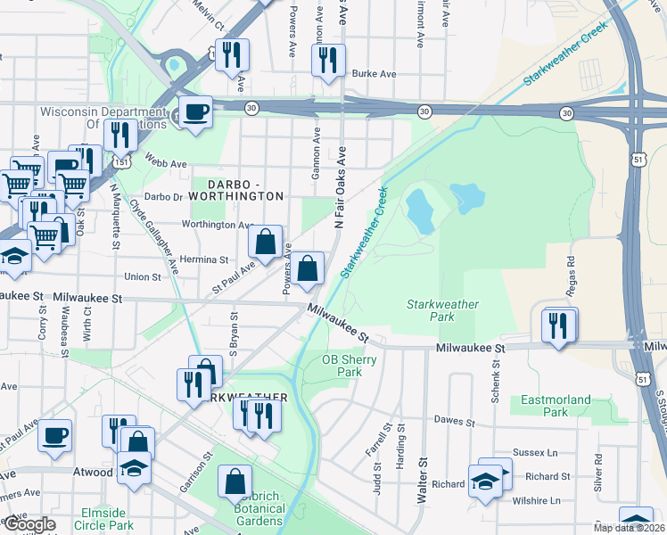 map of restaurants, bars, coffee shops, grocery stores, and more near 117 North Fair Oaks Avenue in Madison