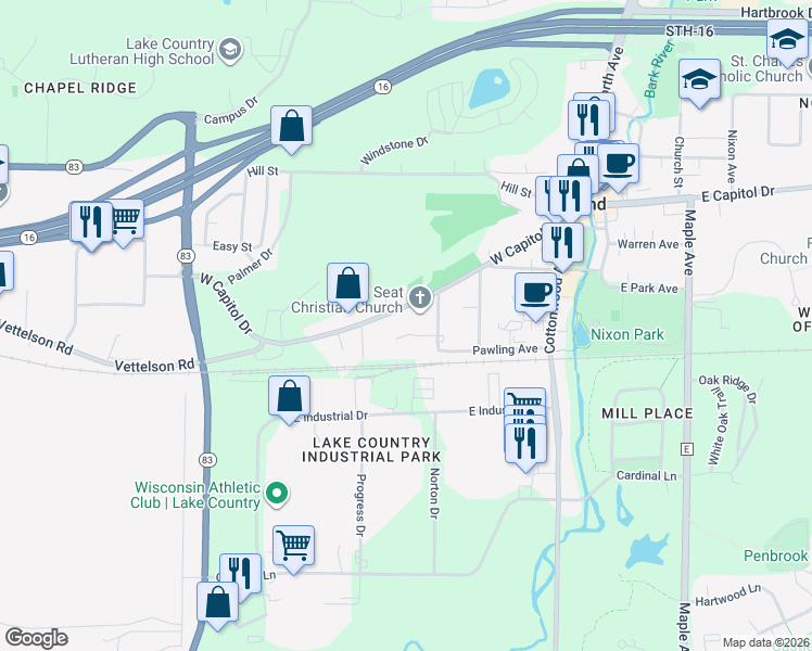 map of restaurants, bars, coffee shops, grocery stores, and more near 429 West Capitol Drive in Hartland