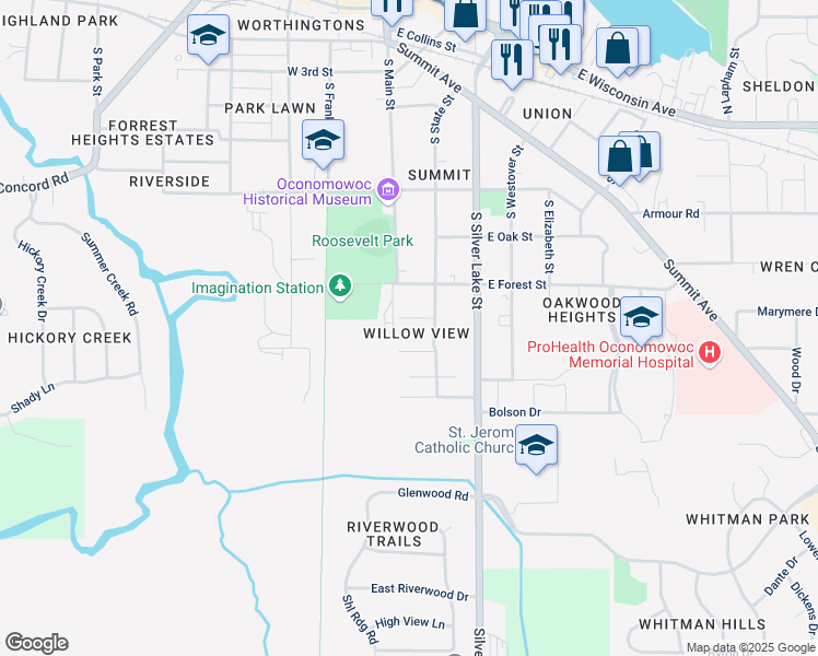 map of restaurants, bars, coffee shops, grocery stores, and more near 113 Jean Street in Oconomowoc