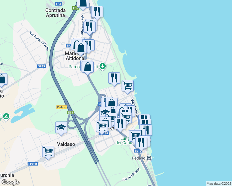 map of restaurants, bars, coffee shops, grocery stores, and more near 5 Largo Pio la Torre in Pedaso