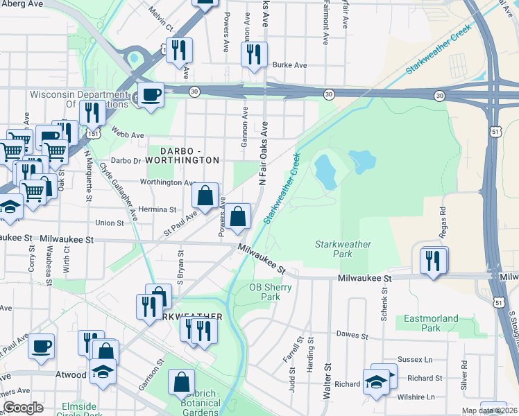 map of restaurants, bars, coffee shops, grocery stores, and more near 117 North Fair Oaks Avenue in Madison